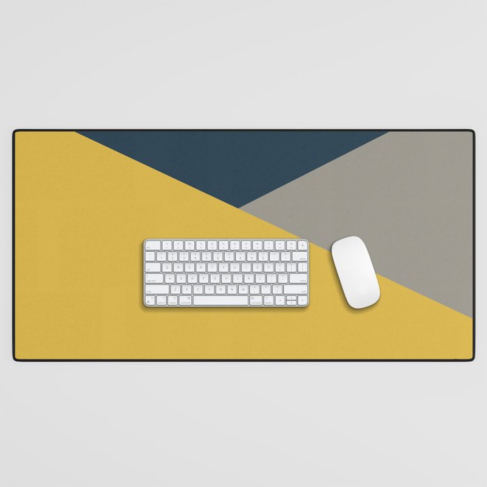 Envelope - Minimalist Geometric Color Block in Light Mustard Yellow, Navy Blue, and Gray Desk Mat Gallery Image 1