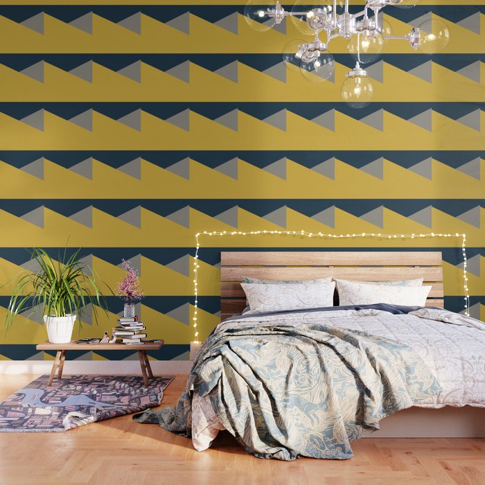 Envelope - Minimalist Geometric Color Block in Light Mustard Yellow, Navy Blue, and Gray Wallpaper Gallery Image 1