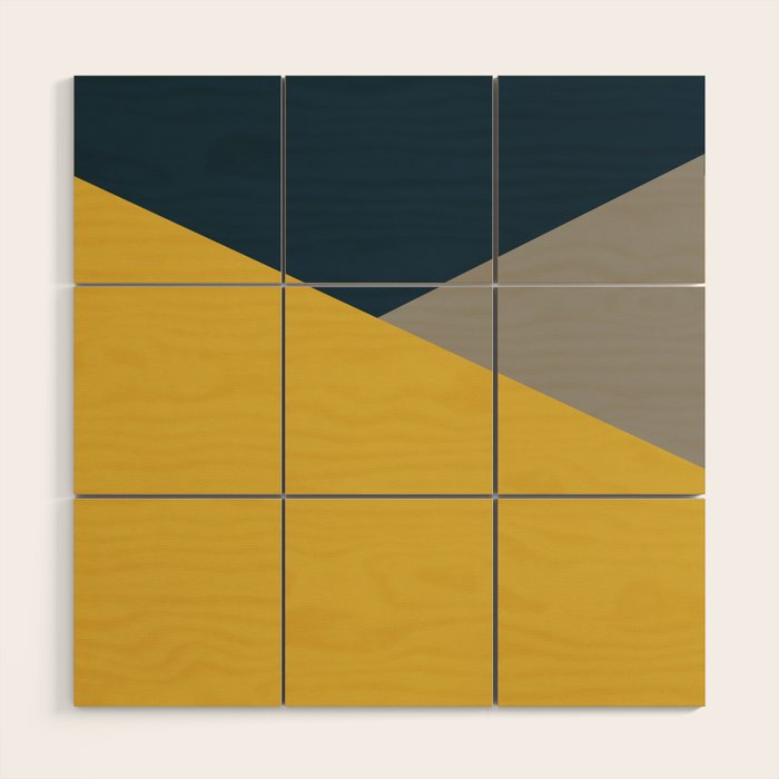 Envelope - Minimalist Geometric Color Block in Light Mustard Yellow, Navy Blue, and Gray Wood Wall Art Gallery Image 1