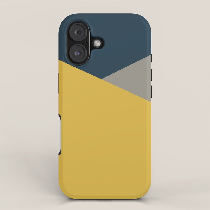 Envelope - Minimalist Geometric Color Block in Light Mustard Yellow, Navy Blue, and Gray iPhone Case Gallery Image 1