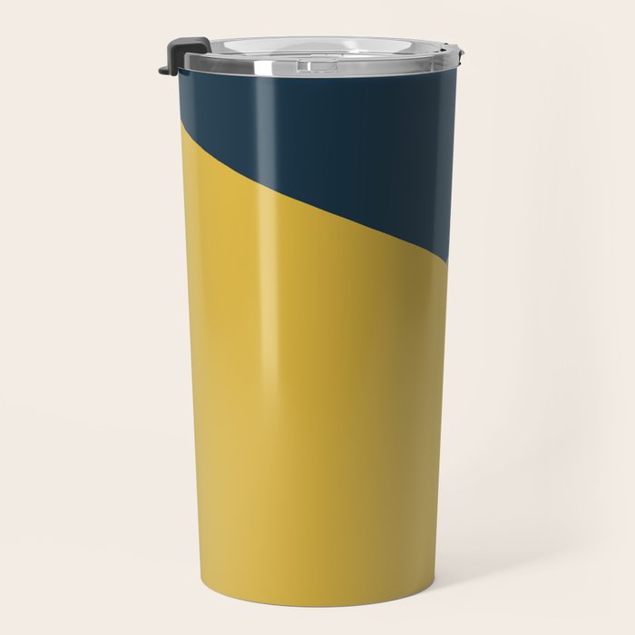 Envelope - Minimalist Geometric Color Block in Light Mustard Yellow, Navy Blue, and Gray Travel Mug Gallery Image 3