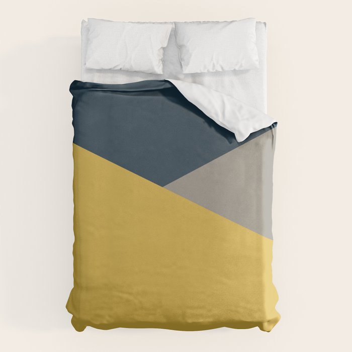Envelope - Minimalist Geometric Color Block in Light Mustard Yellow, Navy Blue, and Gray Duvet Cover Gallery Image 6
