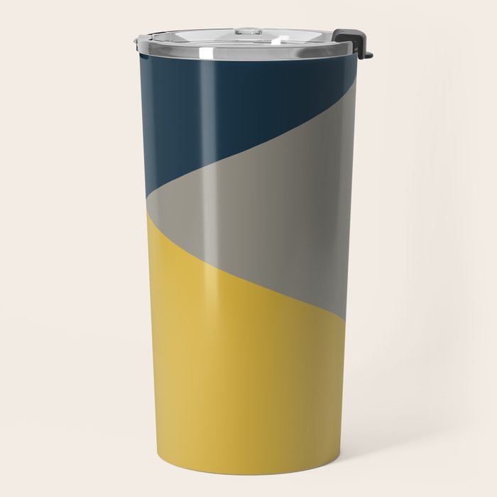 Envelope - Minimalist Geometric Color Block in Light Mustard Yellow, Navy Blue, and Gray Travel Mug Gallery Image 2