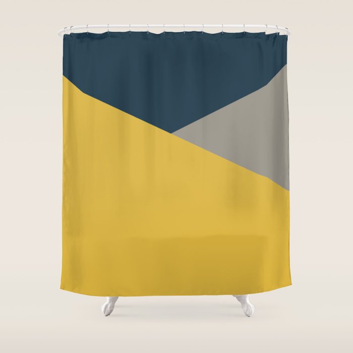 Envelope - Minimalist Geometric Color Block in Light Mustard Yellow, Navy Blue, and Gray Shower Curtain Gallery Image 1