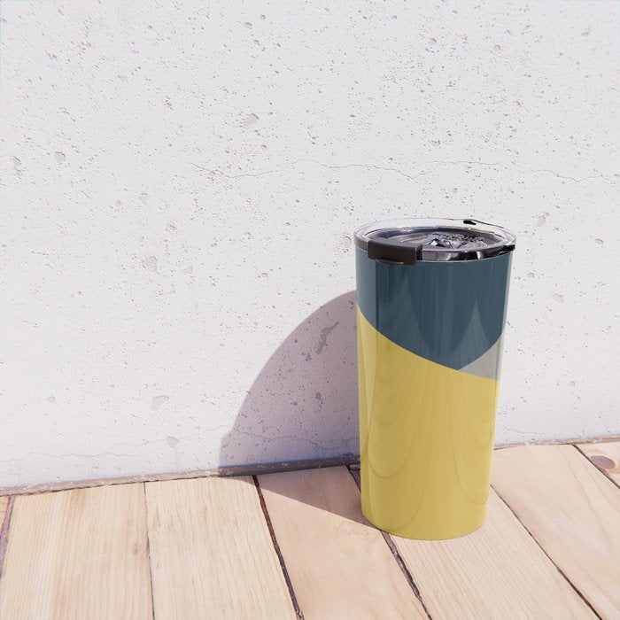 Envelope - Minimalist Geometric Color Block in Light Mustard Yellow, Navy Blue, and Gray Travel Mug Gallery Image 4