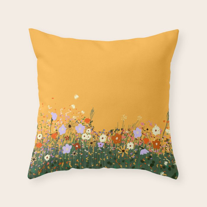 Meadow in summer yellow  Throw Pillow Gallery Image 1