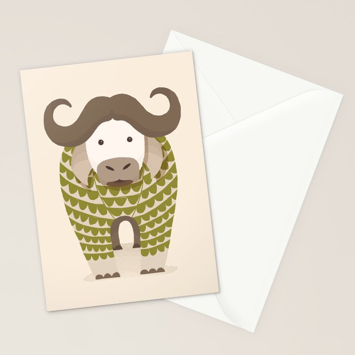 Whimsical Cape Buffalo Stationery Card Gallery Image 2