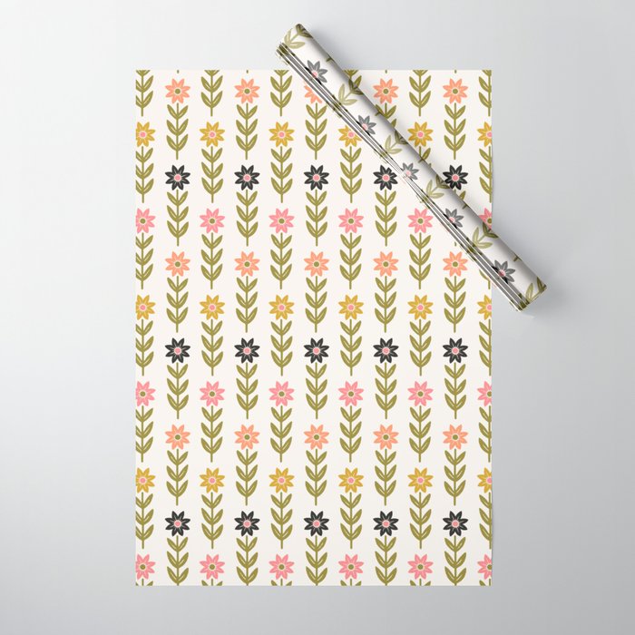 Hand-drawn Wildflowers -  Pink & Gold Wrapping Paper Gallery Image 1