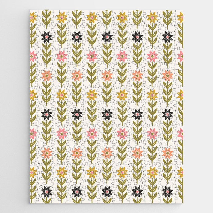 Hand-drawn Wildflowers -  Pink & Gold Jigsaw Puzzle Gallery Image 1