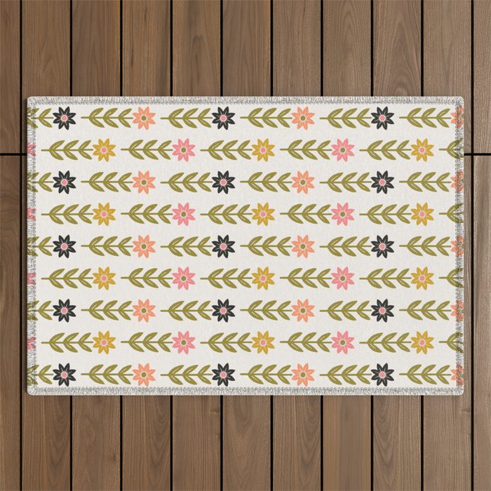 Hand-drawn Wildflowers -  Pink & Gold Outdoor Rug Gallery Image 1