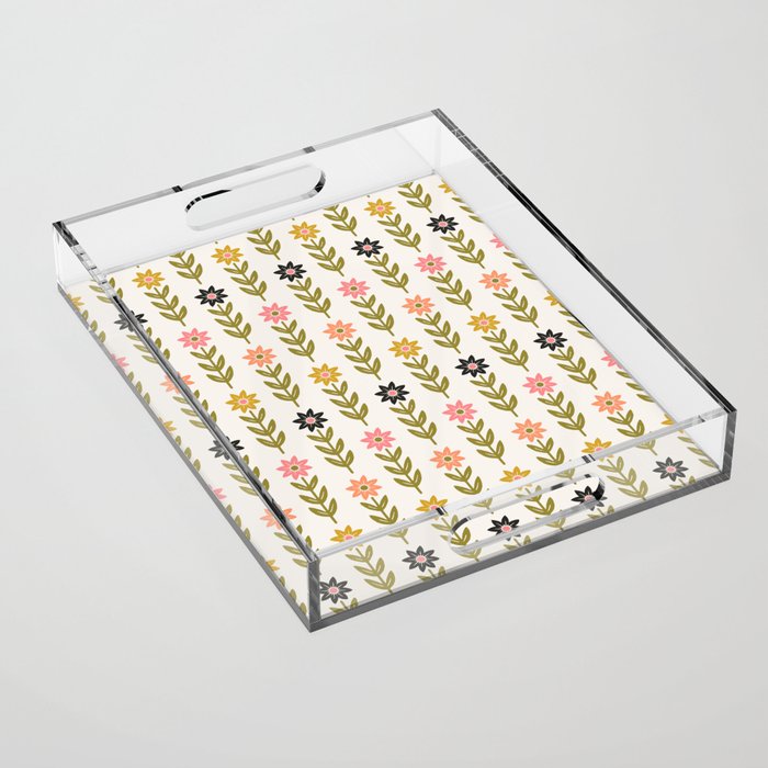 Hand-drawn Wildflowers -  Pink & Gold Acrylic Tray Gallery Image 1