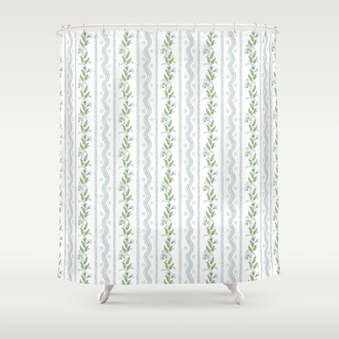 Soft Blue Green Emma Stripe Shower Curtain Gallery Image 1
