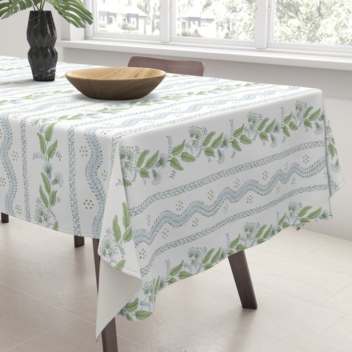 Soft Blue Green Emma Stripe Tablecloth Gallery Image 3