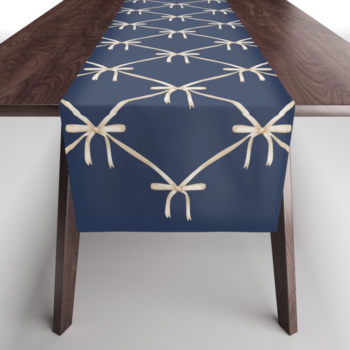 Bows & Ribbons Pattern XLII Dark Navy Blue Table Runner Gallery Image 1
