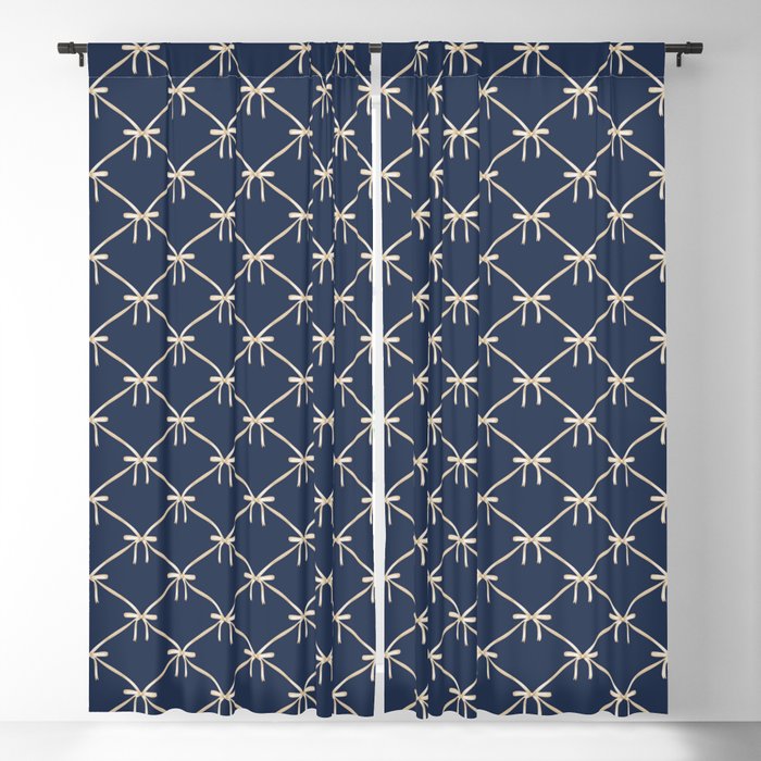 Bows & Ribbons Pattern XLII Dark Navy Blue Window Curtain Gallery Image 1
