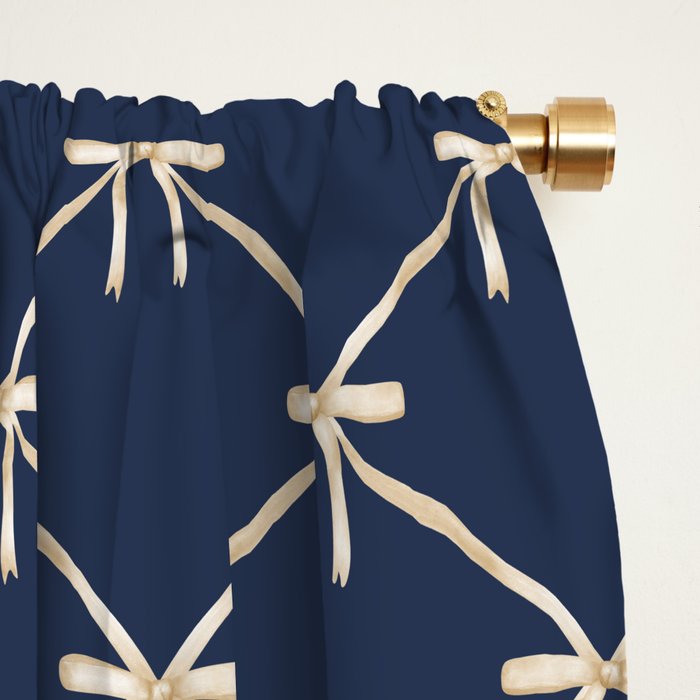 Bows & Ribbons Pattern XLII Dark Navy Blue Window Curtain Gallery Image 2