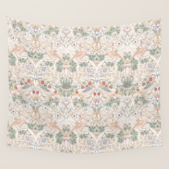 William Morris Vintage Strawberry Thief Soft Cream Pattern Wall Tapestry Gallery Image 1