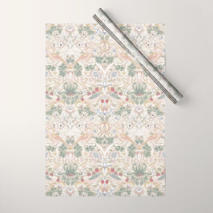 William Morris Vintage Strawberry Thief Soft Cream Pattern Wrapping Paper Gallery Image 1