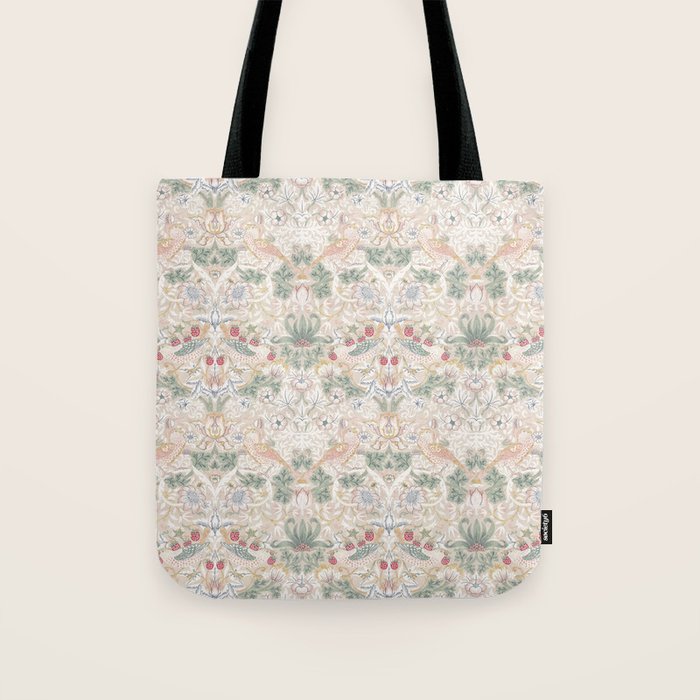 William Morris Vintage Strawberry Thief Soft Cream Pattern Tote Bag Gallery Image 1