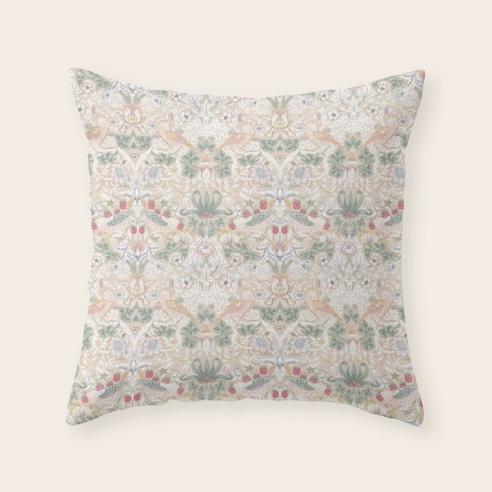 William Morris Vintage Strawberry Thief Soft Cream Pattern Throw Pillow Gallery Image 1