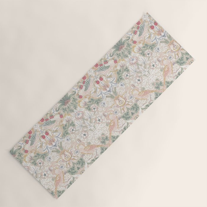 William Morris Vintage Strawberry Thief Soft Cream Pattern Yoga Mat Gallery Image 1