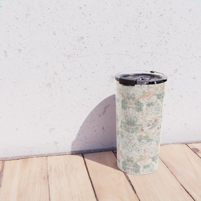 William Morris Vintage Strawberry Thief Soft Cream Pattern Travel Mug Gallery Image 4