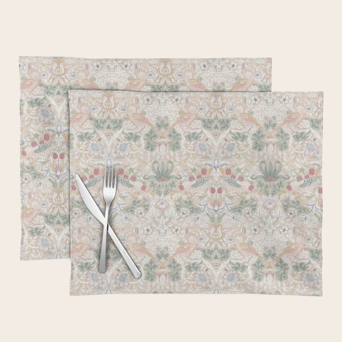 William Morris Vintage Strawberry Thief Soft Cream Pattern Placemat Gallery Image 1
