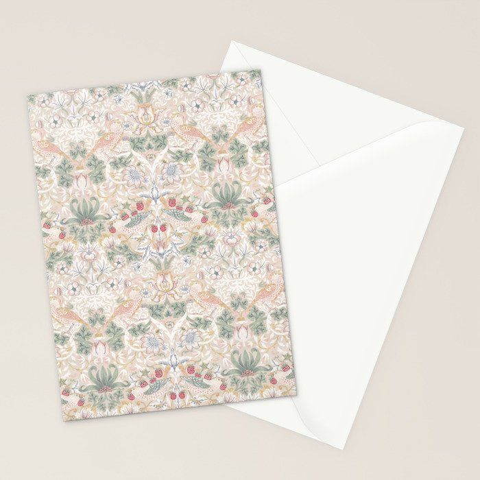 William Morris Vintage Strawberry Thief Soft Cream Pattern Stationery Card Gallery Image 2
