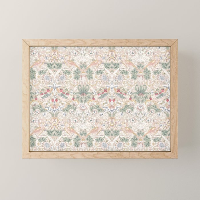 William Morris Vintage Strawberry Thief Soft Cream Pattern Mini Art Print Gallery Image 1