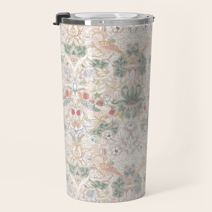 William Morris Vintage Strawberry Thief Soft Cream Pattern Travel Mug Gallery Image 3
