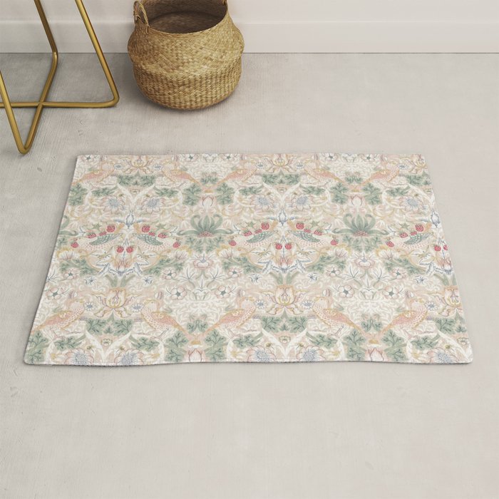 William Morris Vintage Strawberry Thief Soft Cream Pattern Rug Gallery Image 1