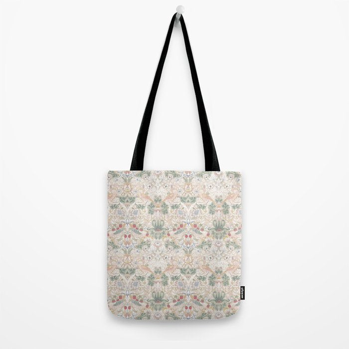 William Morris Vintage Strawberry Thief Soft Cream Pattern Tote Bag Gallery Image 2