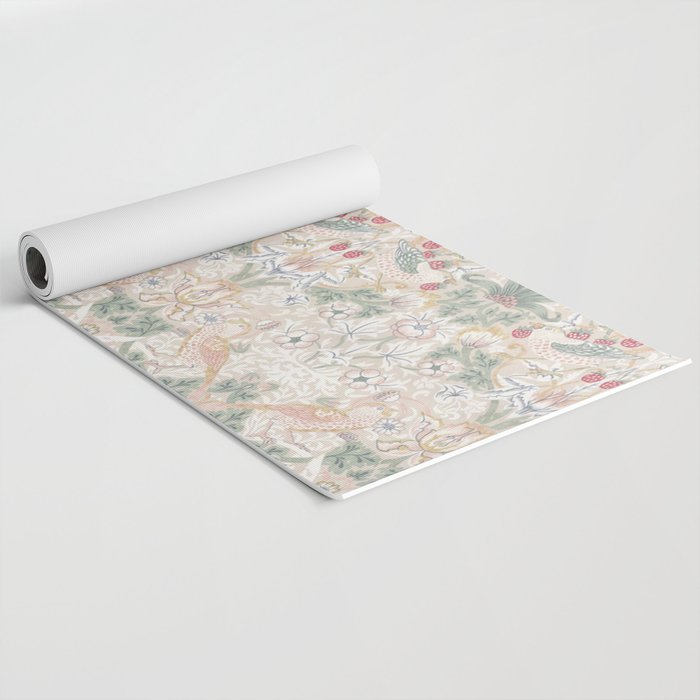 William Morris Vintage Strawberry Thief Soft Cream Pattern Yoga Mat Gallery Image 2