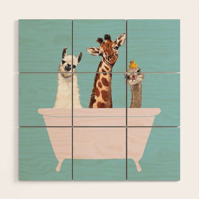 Playful Gangs in Bathtub Blue Wood Wall Art Gallery Image 1
