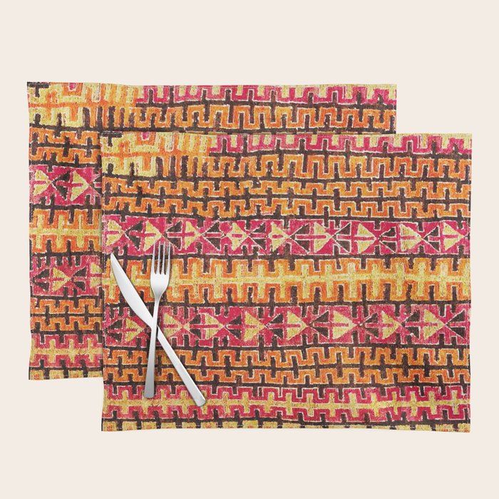 Red Orange Striped Geometric Abstract Antique Moroccan Rug Print Placemat Gallery Image 1
