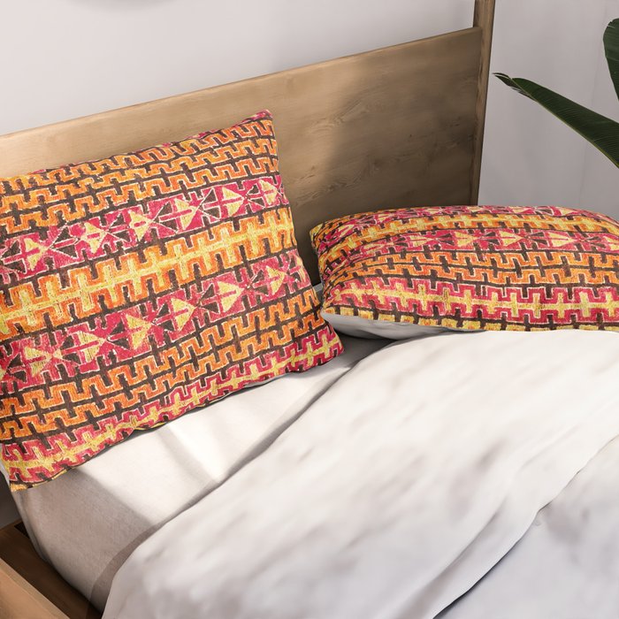 Red Orange Striped Geometric Abstract Antique Moroccan Rug Print Pillow Sham Gallery Image 2