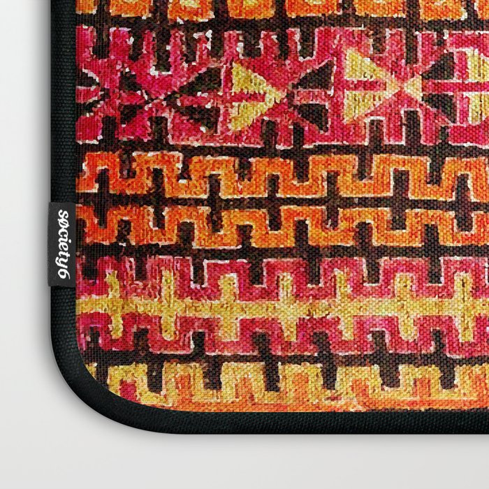 Red Orange Striped Geometric Abstract Antique Moroccan Rug Print Laptop Sleeve Gallery Image 3