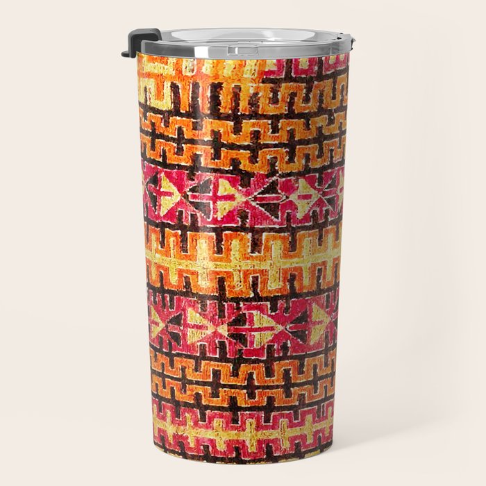 Red Orange Striped Geometric Abstract Antique Moroccan Rug Print Travel Mug Gallery Image 3