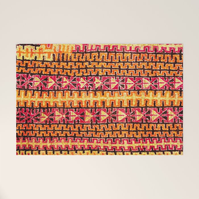 Red Orange Striped Geometric Abstract Antique Moroccan Rug Print Welcome Mat Gallery Image 1