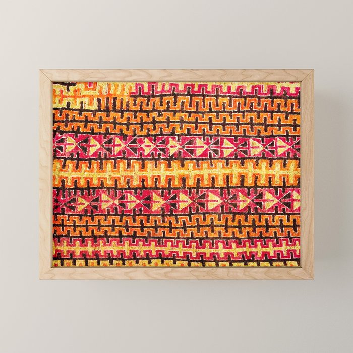 Red Orange Striped Geometric Abstract Antique Moroccan Rug Print Mini Art Print Gallery Image 1
