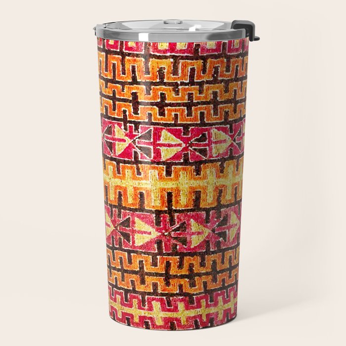 Red Orange Striped Geometric Abstract Antique Moroccan Rug Print Travel Mug Gallery Image 2