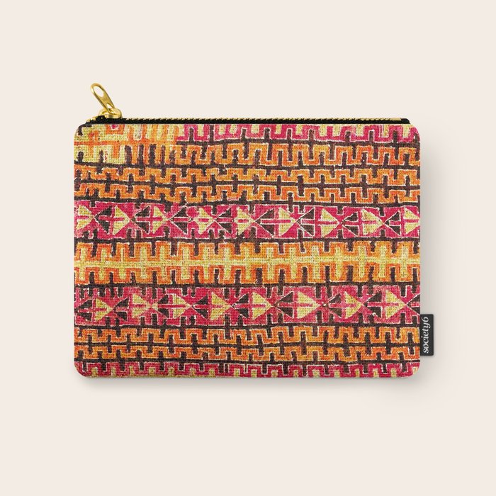 Red Orange Striped Geometric Abstract Antique Moroccan Rug Print Carry All Pouch Gallery Image 1