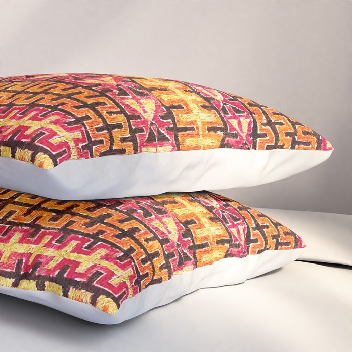 Red Orange Striped Geometric Abstract Antique Moroccan Rug Print Pillow Sham Gallery Image 3