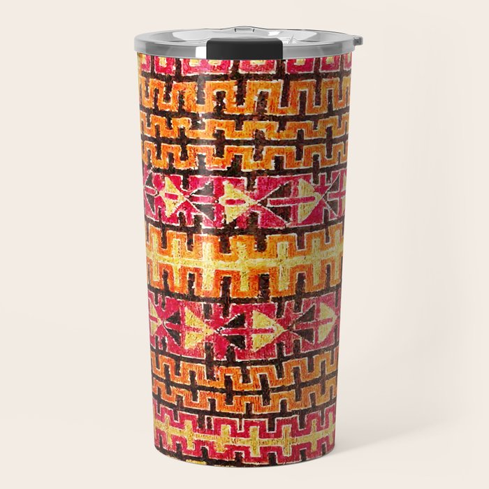 Red Orange Striped Geometric Abstract Antique Moroccan Rug Print Travel Mug Gallery Image 1