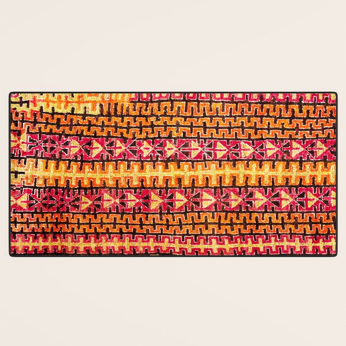 Red Orange Striped Geometric Abstract Antique Moroccan Rug Print Desk Mat Gallery Image 3