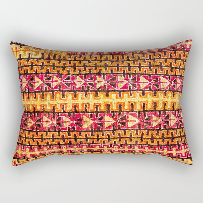 Red Orange Striped Geometric Abstract Antique Moroccan Rug Print Rectangular Pillow Gallery Image 1