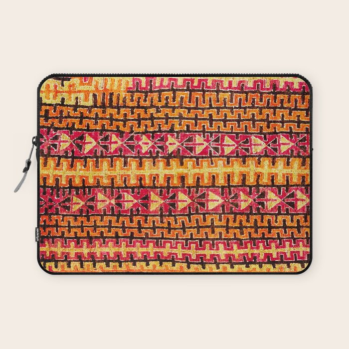 Red Orange Striped Geometric Abstract Antique Moroccan Rug Print Laptop Sleeve Gallery Image 1