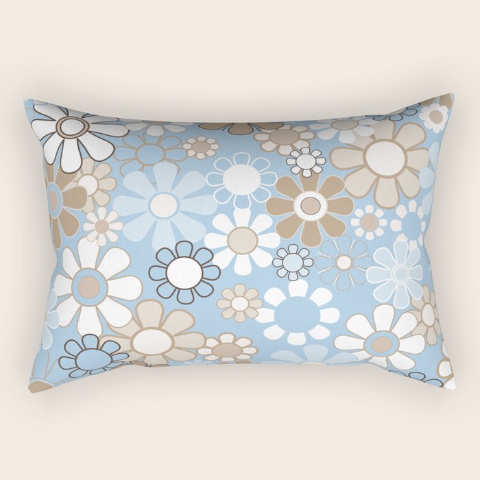 Floral Retro Garden Flower Pattern in Ice Blue Rectangular Pillow Gallery Image 1