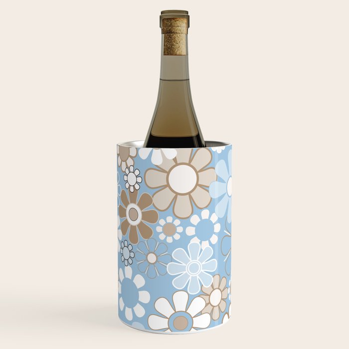Floral Retro Garden Flower Pattern in Ice Blue Wine Chiller Gallery Image 3
