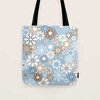 Floral Retro Garden Flower Pattern in Ice Blue Tote Bag Gallery Image 1